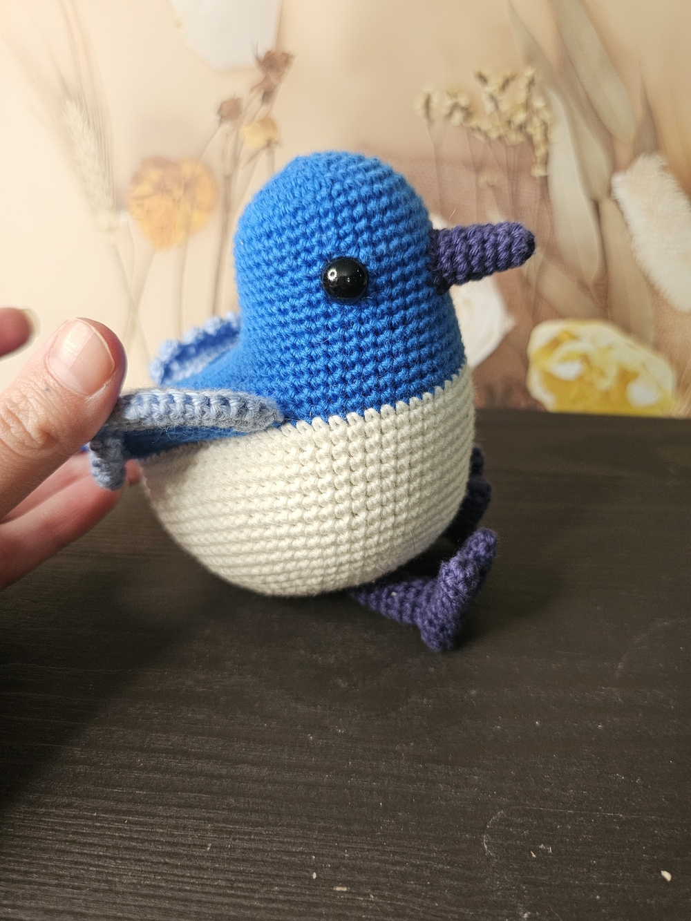 Handmade Blue & White Crochet Bird Plush Toy